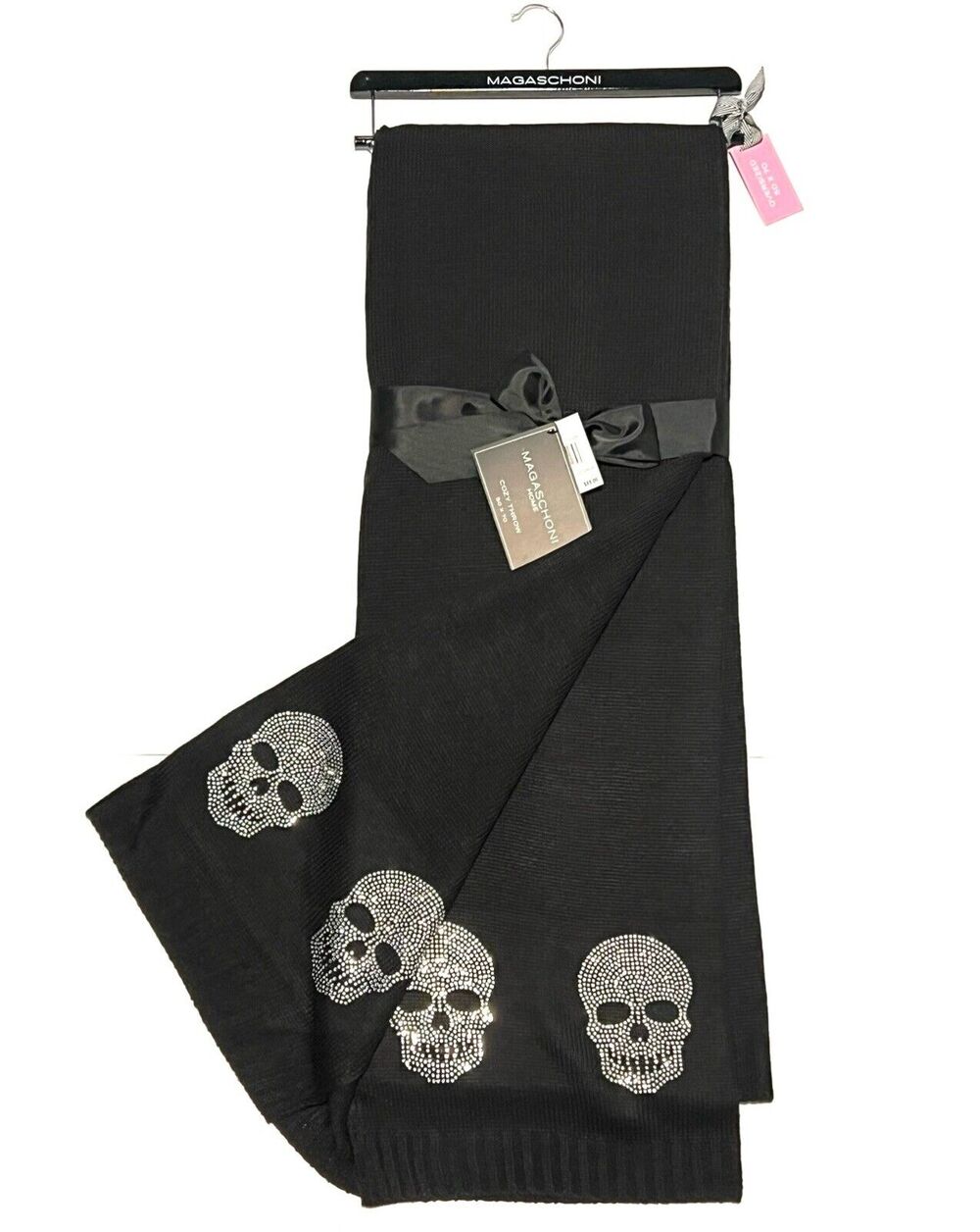 MAGASCHONI HOME Rhinestone Crystal Skull Throw Blanket GOTH 50 x 70” Black Silvr